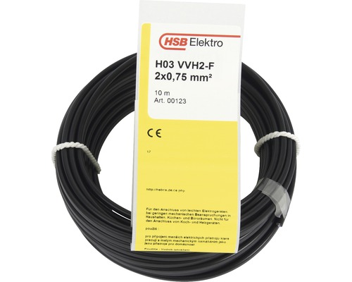 Kabel H03VVH2-F (CYLY) 2x0,75, černá, 10m