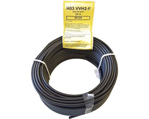 Silový kabel H03 VVH2-F 2x0,75 mm² 20 m černá