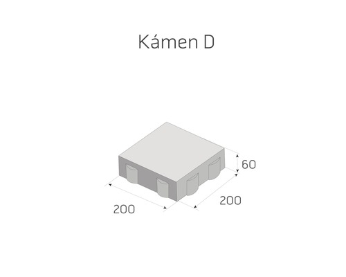 Ilustrace dlažebního kamene D o rozměrech 200 x 200 x 60 mm