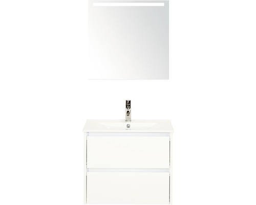 Koupelnový nábytkový set Dante 60 cm s keramickým umyvadlem bílá vysoce lesklá a zrcadlem s LED osvětlením