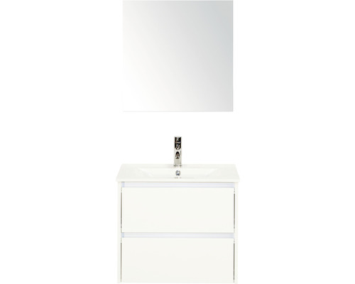 Koupelnový nábytkový set Dante 60 cm s keramickým umyvadlem bílá vysoce lesklá a zrcadlovou skříňkou