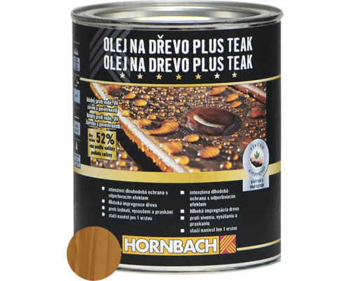 Plechovka Hornbach olej na dřevo Plus Teak pro hloubkovou péči a impregnaci dřevěných povrchů v exteriéru.