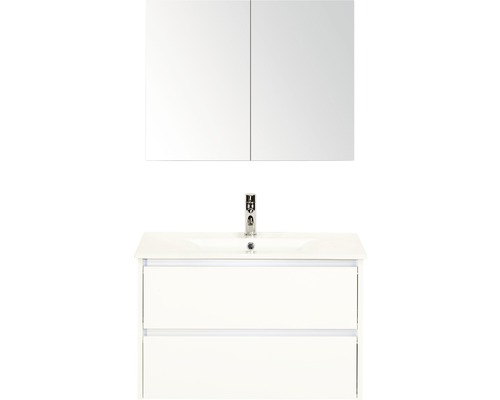 Koupelnový nábytkový set Dante 80 cm s keramickým umyvadlem bílá vysoce lesklá a zrcadlovou skříňkou