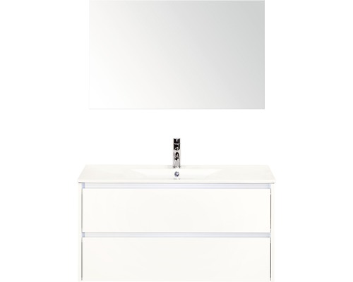 Koupelnový nábytkový set Dante 100 cm s keramickým umyvadlem a zrcadlem bílá vysoce lesklá