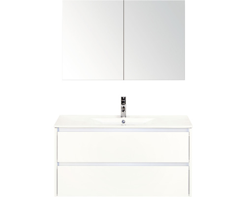 Koupelnový nábytkový set Dante 100 cm s keramickým umyvadlem bílá vysoce lesklá a zrcadlovou skříňkou