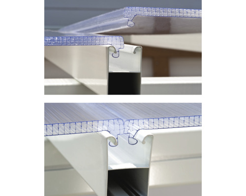 Detail polykarbonátových desek na bílém rámu