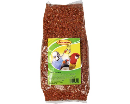 Krmivo pro exotické ptactvo AVICENTRA Proso červené 1 kg Balení červeného prosa pro ptáky