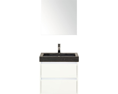 Koupelnový nábytkový set Dante 60 cm s umyvadlem z přírodního kamene a zrcadlem bílá vysoce lesklá