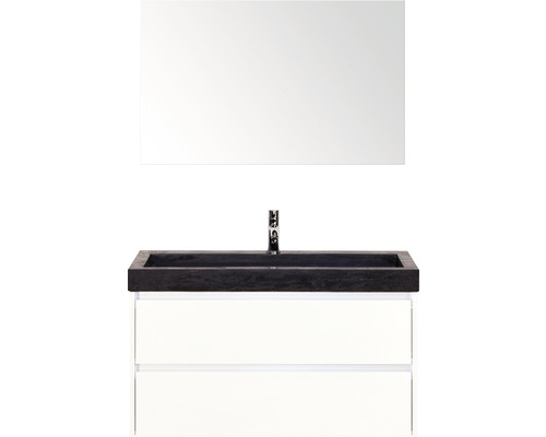 Koupelnový nábytkový set Dante 100 cm s umyvadlem z přírodního kamene a zrcadlem bílá vysoce lesklá