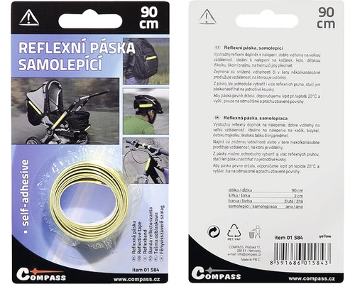 Samolepicí žlutá reflexní páska, délka 90 cm, pro zvýšení viditelnosti