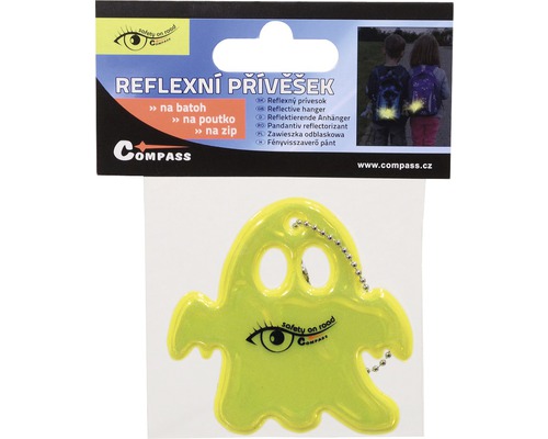 Žlutý reflexní přívěsek ve tvaru ducha s kuličkovým řetízkem