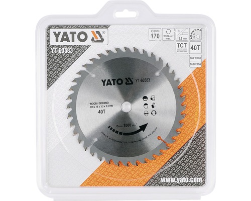 Pilový list Yato v obalu, průměr 170 milimetrů, 40 zubů
