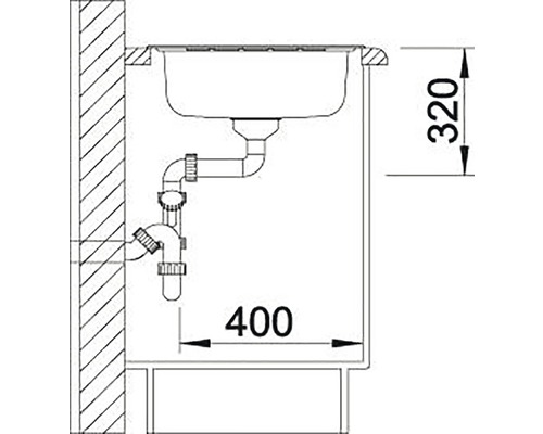 Technický nákres umyvadla s rozměry