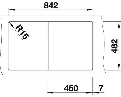 Technický výkres dřezu s rozměry.