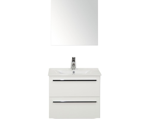 Koupelnový nábytkový set Seville 60 cm s keramickým umyvadlem Model 1 a zrcadlem bílá vysoce lesklá