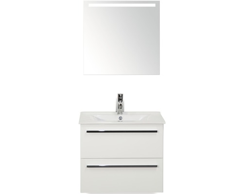 Koupelnový nábytkový set Seville 60 cm s keramickým umyvadlem Model 1 a zrcadlem s LED osvětlením bílá vysoce lesklá