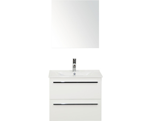 Koupelnový nábytkový set Seville 60 cm s keramickým umyvadlem Model 1 a zrcadlovou skříňkou bílá vysoce lesklá