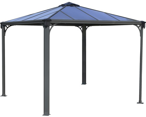 Volně stojící zahradní pavilon s kovovou střechou a čtyřmi sloupky