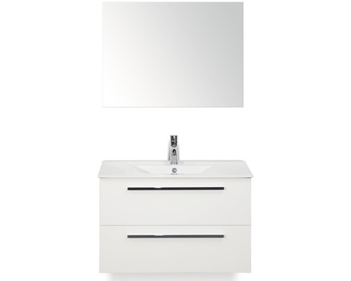 Koupelnový nábytkový set Seville 80 cm s keramickým umyvadlem Model 1 a zrcadlem bílá vysoce lesklá