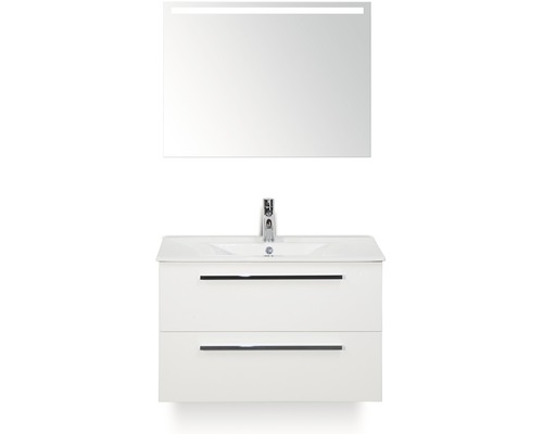 Koupelnový nábytkový set Seville 80 cm s keramickým umyvadlem Model 1 a zrcadlem s LED osvětlením bílá vysoce lesklá