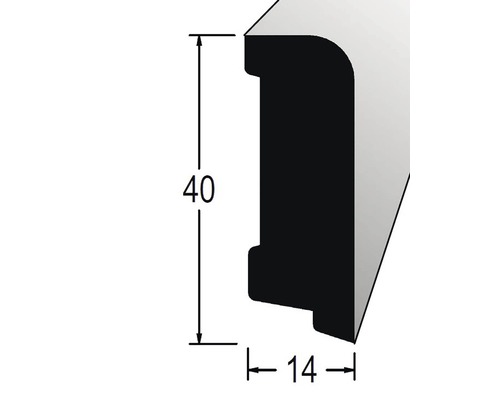 Podlahová lišta 14 x 40 x 2400 mm lakovaná dýha dub Technický výkres profilu s rozměry 40 a 14.