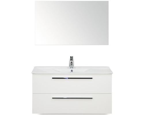 Koupelnový nábytkový set Seville 100 cm s keramickým umyvadlem Model 1 a zrcadlem bílá vysoce lesklá