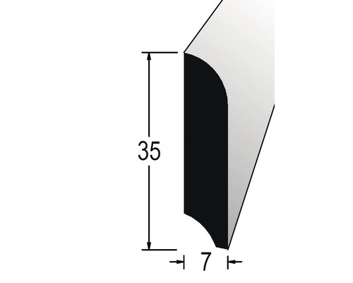 Podlahová lišta 7 x 35 x 2400 mm lakovaná dýha dub Rozměry čtvrtkruhového profilu: výška 35 mm, délka ramene 7 mm