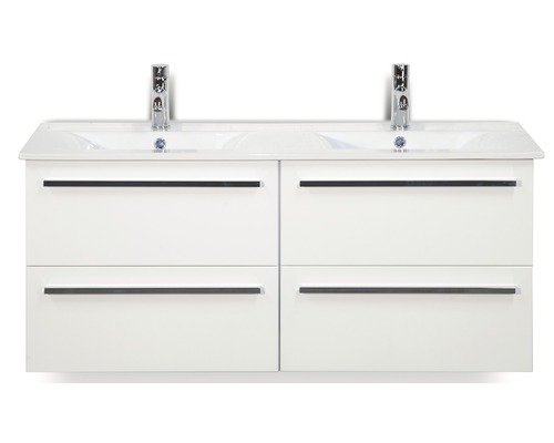 Koupelnový nábytkový set Seville 120 cm s keramickým dvojitým umyvadlem bílá vysoce lesklá 81708901