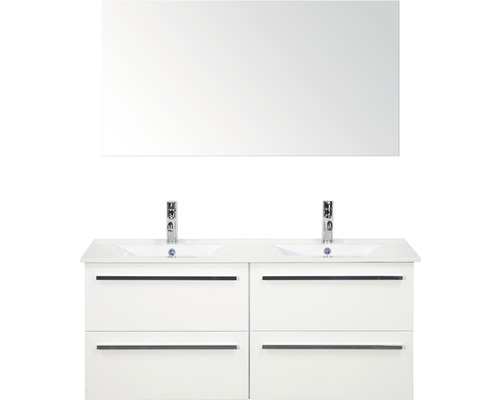 Koupelnový nábytkový set Seville 120 cm s dvojitým umyvadlem a zrcadlem Keramik bílá vysoce lesklá 81709001