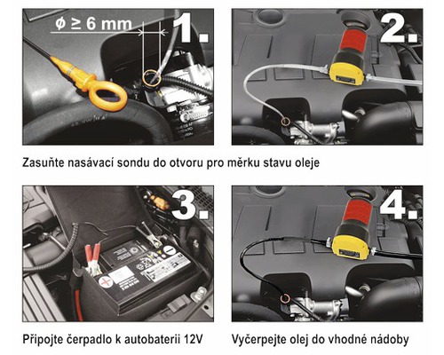 Návod na odčerpání oleje pomocí olejového čerpadla ve čtyřech krocích