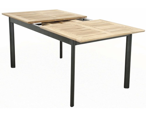 Rozkládací zahradní stůl s dřevěnou deskou a kovovýma nohama