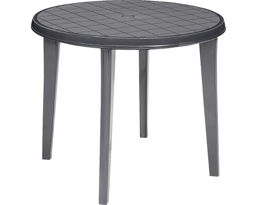 Zahradní stůl plastový LISA Ø 90 x 73 cm tmavě šedý Kulatý zahradní stůl z plastu se čtyřmi nohami