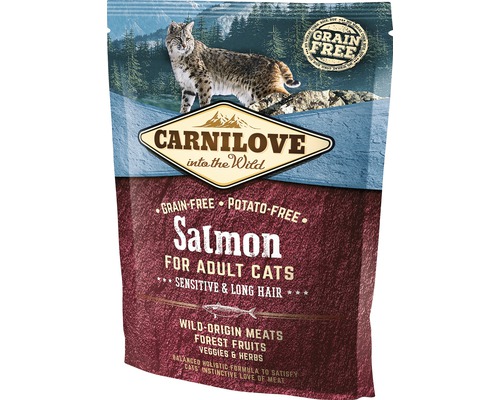 Granule pro kočky Carnilove Cat Grain Free Sensitive 400 g Carnilove Adult Cat Sensitive and Long Hair krmivo pro kočky s lososem