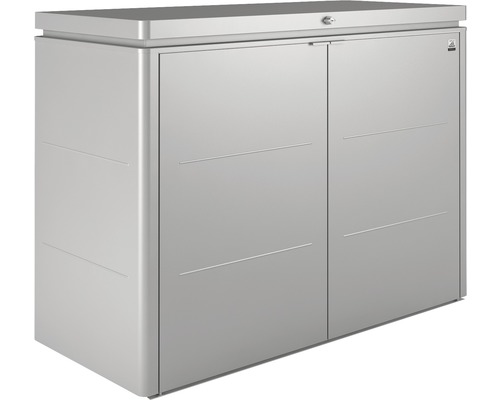 Zahradní skříň Biohort HighBoard plechová 160 x 70 x 118 cm stříbrná metalická Kovová skříňka na nářadí se dvěma dveřmi a zámkem