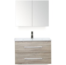 Koupelnový nábytkový set Stretto 80 cm s keramickým umyvadlem a zrcadlovou skříňkou dub šedý