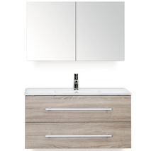 Koupelnový nábytkový set Stretto 100 cm s keramickým umyvadlem a zrcadlovou skříňkou dub šedý