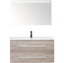 Koupelnový nábytkový set Stretto 100 cm s keramickým umyvadlem dub šedý s LED zrcadlem s LED osvětlením