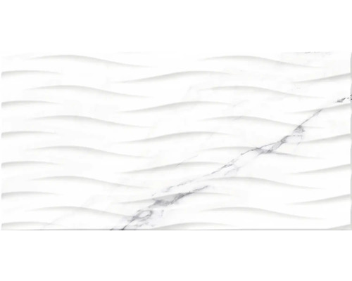 3D obklad imitace mramoru Verona deco blanco 32 x 62,5 cm Bílá nástěnná dlaždice s vlnitým vzorem