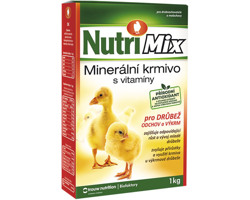Minerální krmivo s vitamíny pro drůbež Nutri Mix 1 kg Nutri Mix minerální krmivo s vitamíny pro drůbež, balení 1 kg