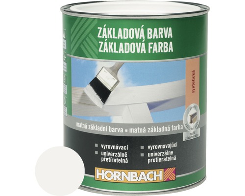 Základní nátěr v plechovce s ukázkou barvy a logem Hornbach