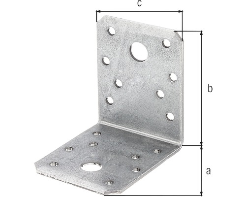 Úhelníková spojka s rozměry a, b a c