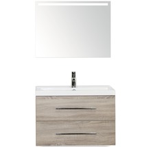 Koupelnový nábytkový set Straight 80 cm s umyvadlem a zrcadlem s LED osvětlením dub šedý