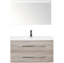 Koupelnový nábytkový set Straight 100 cm s umyvadlem a zrcadlem s LED osvětlením dub šedý