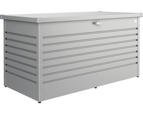 Zahradní box na polstry Biohort 160, 160 x 79 x 83 cm šedý křemen metalický Kovový úložný box s vodorovnými drážkami