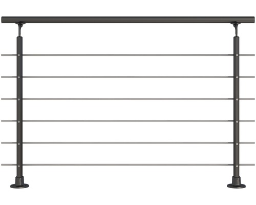 Kompletní hliníkové zábradlí Pertura antracit s šesti nerezovými tyčemi pro montáž k podlaze 1,5 m