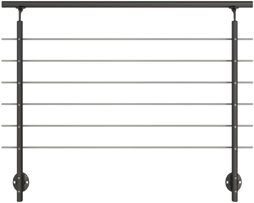 Kompletní zábradlí Pertura antracit s šesti nerezovými tyčemi pro boční montáž 1,5 m
