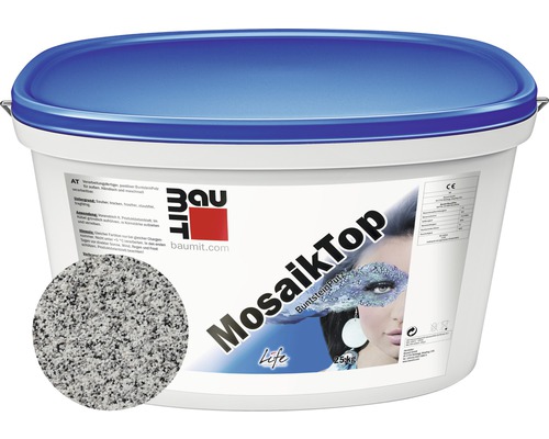 Tenkovrstvá omítka Baumit MosaikTop Essential Line 25 kg M329 Kbelík BauMit MosaikTop barevná kamínková omítka s ukázkovou strukturou