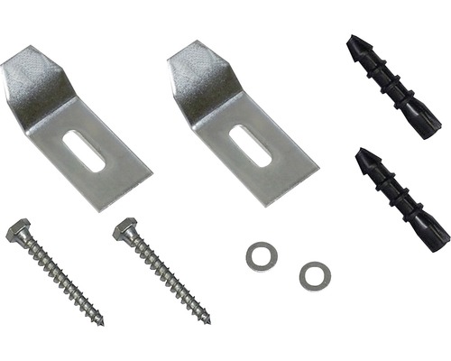 Upevňovací sada s kovovým úhelníkem, šrouby, podložkami a hmoždinkami
