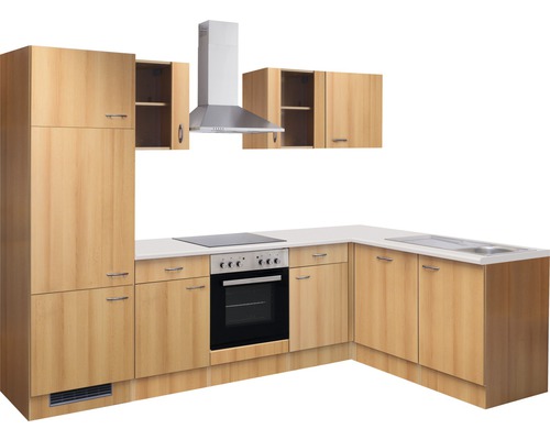 Kuchyňská linka s dřezem, sporákem, digestoří a skříňkami