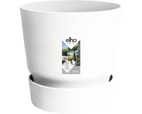 Bílý květináč se zavlažovacím systémem